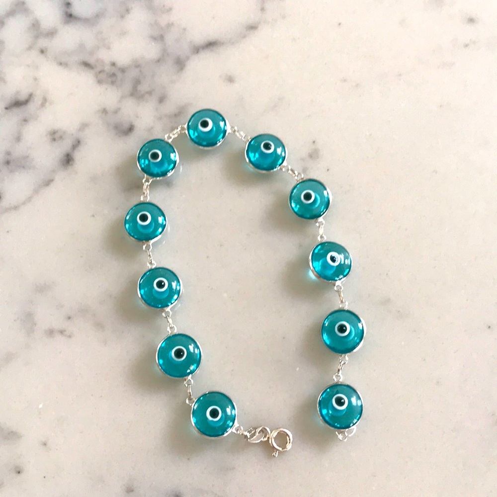 925 sterling silver Light Blue evil eye bracelet